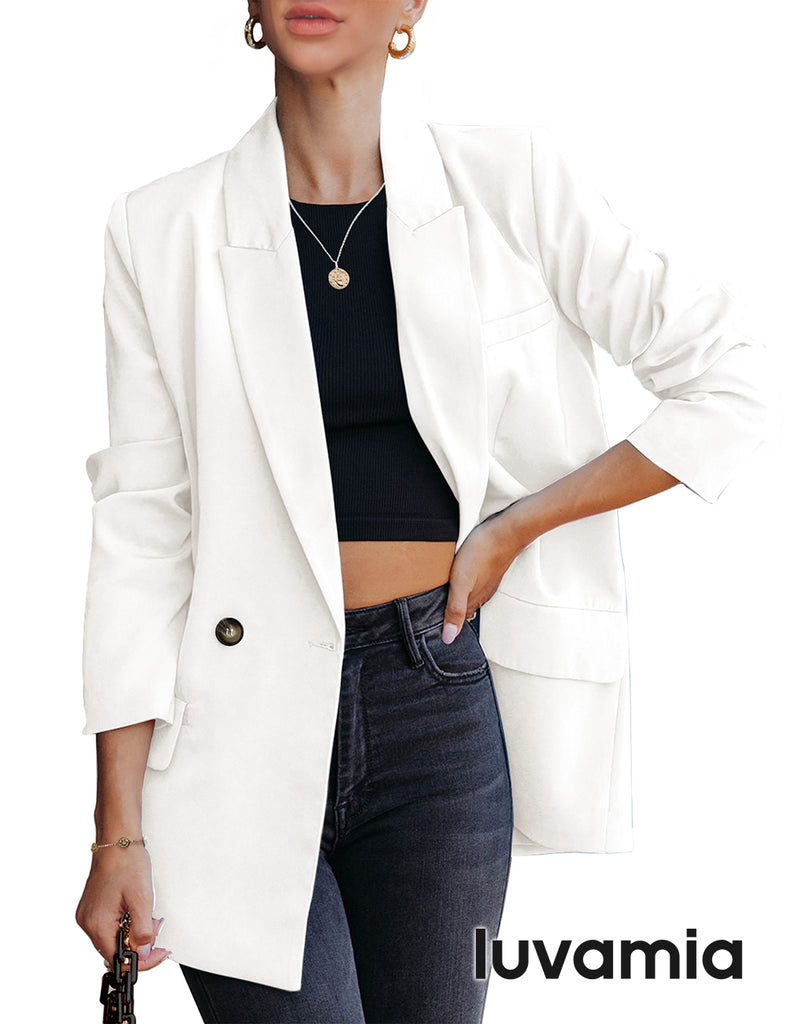 Heliisoer Women Loose Sleeve Casual Top Long Jacket Ladies Office Wear  Blouse 