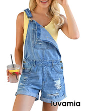 luvamia Women's Ripped Short Overalls Adjustable Denim Bib Overall Shorts Romper