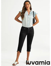 luvamia Jean Capri Pants for Women High Waisted Ripped Skinny Jeans Stretchy Denim Capris Cropped Jeggings with Pockets