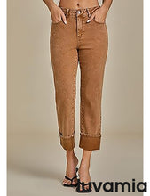luvamia Straight Leg Jeans for Women Trendy Cropped High Waisted Cuffed Hem Stretchy Boyfriend Capri Jeans with Pockets