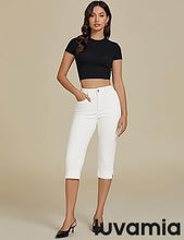 luvamia Capri Jeans for Women Trendy High Waisted Slim Split Hem Stretch Denim Jean Capris Cropped Pants Casual Summer