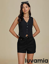 luvamia Dress Shorts for Women Trendy High Waisted Business Causal Summer Elastic Waist Trouser Shorts with Pockets