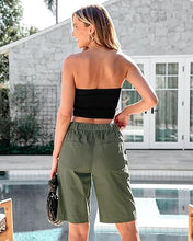 luvamia Bermuda Shorts for Women Knee Length High Waisted Cotton Elastic Wasit Summer Dressy Casual Long Chino Shorts
