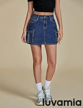 Luvamia Jean Skirts for Women Denim Mini High Waist  Pocket Casual Skirt