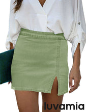 luvamia Jean Skirt for Women with Slit High Wasited Bodycon Stretch Pencil Mini Short Denim Skirts