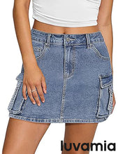 Luvamia Jean Skirts for Women Denim Mini High Waist  Pocket Casual Skirt