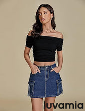 Luvamia Jean Skirts for Women Denim Mini High Waist  Pocket Casual Skirt