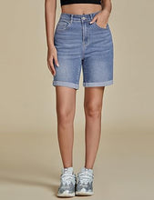 luvamia Jean Shorts for Women High Waisted Trendy Causal Summer Fold Hem Stretchy Long Denim Shorts 7 Inch Inseam