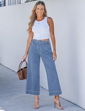 luvamia Wide Leg Jeans for Women High Waisted Cropped Pull On Jeans Elastic Wasit Drawstring Stretch Denim Trouser Pants