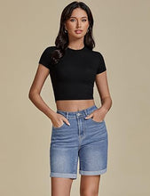 luvamia Jean Shorts for Women High Waisted Trendy Causal Summer Fold Hem Stretchy Long Denim Shorts 7 Inch Inseam