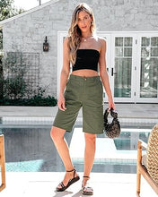 luvamia Bermuda Shorts for Women Knee Length High Waisted Cotton Elastic Wasit Summer Dressy Casual Long Chino Shorts