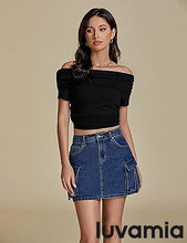 Luvamia Jean Skirts for Women Denim Mini High Waist  Pocket Casual Skirt