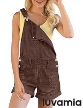 luvamia Women's Ripped Short Overalls Adjustable Denim Bib Overall Shorts Romper