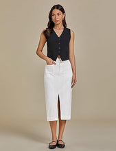LUVAMIA Women's Skirts High Waisted Below Knee Split Hem Denim Bodycon Midi