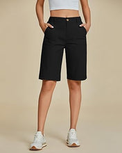 luvamia Bermuda Shorts for Women Knee Length High Waisted Cotton Elastic Wasit Summer Dressy Casual Long Chino Shorts