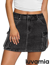 Luvamia Jean Skirts for Women Denim Mini High Waist  Pocket Casual Skirt