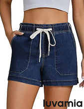 luvamia Jean Shorts for Women High Waisted Pull On Drawstring Elastic Waist Trendy Stretchy Denim Jorts Summer Shorts