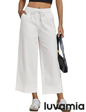 luvamia Wide Leg Jeans for Women High Waisted Cropped Pull On Jeans Elastic Wasit Drawstring Stretch Denim Trouser Pants