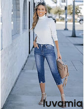 luvamia Jean Capri Pants for Women High Waisted Ripped Skinny Jeans Stretchy Denim Capris Cropped Jeggings with Pockets