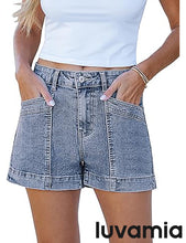 luvamia Jean Shorts for Women High Waisted Stretchy Denim Jorts Trendy Casual Distressed Cut Off Shorts with Pockets