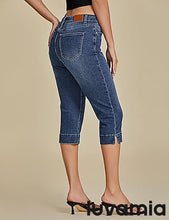 luvamia Capri Jeans for Women Trendy High Waisted Slim Split Hem Stretch Denim Jean Capris Cropped Pants Casual Summer