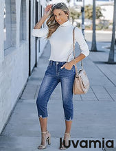 luvamia Jean Capri Pants for Women High Waisted Ripped Skinny Jeans Stretchy Denim Capris Cropped Jeggings with Pockets