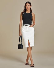 luvamia Jean Skirts for Women Denim Trendy Summer Casual Stretchy High Waisted Midi Below Knee Pencil Skirt with Slit
