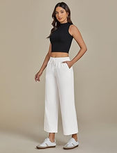 luvamia Wide Leg Jeans for Women High Waisted Cropped Pull On Jeans Elastic Wasit Drawstring Stretch Denim Trouser Pants