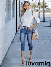 luvamia Jean Capri Pants for Women High Waisted Ripped Skinny Jeans Stretchy Denim Capris Cropped Jeggings with Pockets