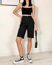 luvamia Bermuda Shorts for Women Knee Length High Waisted Cotton Elastic Wasit Summer Dressy Casual Long Chino Shorts