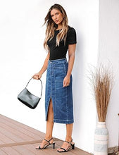 LUVAMIA Women's Skirts High Waisted Below Knee Split Hem Denim Bodycon Midi
