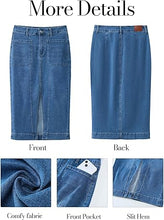 LUVAMIA Women's Skirts High Waisted Below Knee Split Hem Denim Bodycon Midi