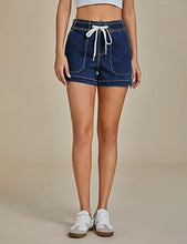 luvamia Jean Shorts for Women High Waisted Pull On Drawstring Elastic Waist Trendy Stretchy Denim Jorts Summer Shorts
