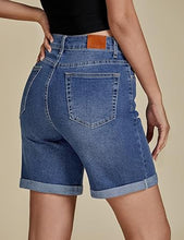 luvamia Jean Shorts for Women High Waisted Trendy Causal Summer Fold Hem Stretchy Long Denim Shorts 7 Inch Inseam