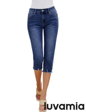 luvamia Jean Capri Pants for Women High Waisted Ripped Skinny Jeans Stretchy Denim Capris Cropped Jeggings with Pockets