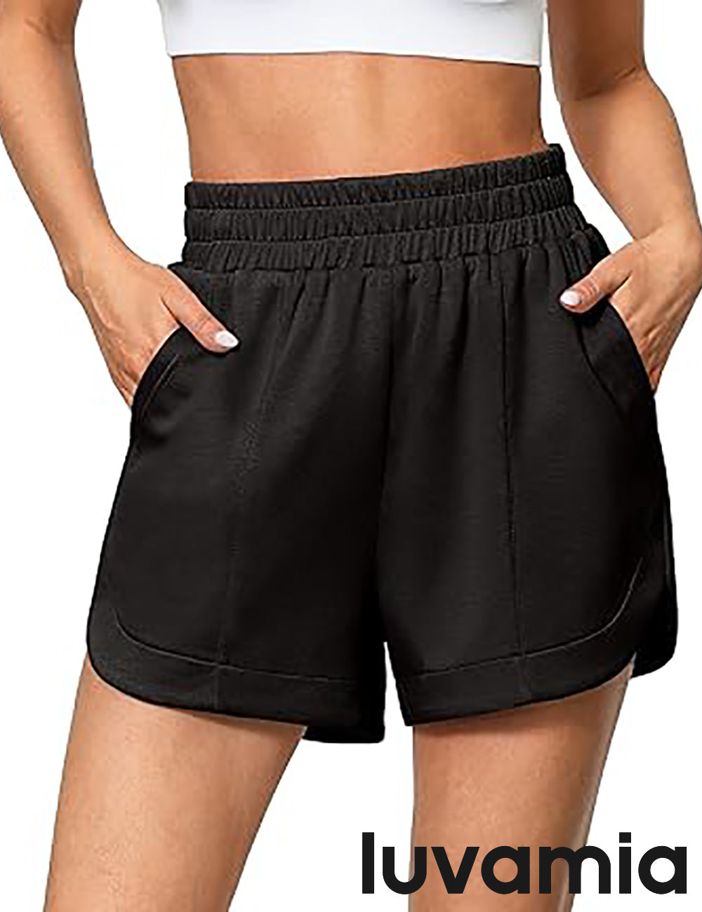 LUVAMIA Women's Brief High-Waisted Elastic-Waist Athletic Wide-Leg Shorts