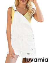 luvamia Women's Ripped Short Overalls Adjustable Denim Bib Overall Shorts Romper