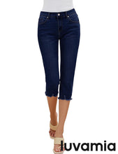 luvamia Jean Capri Pants for Women High Waisted Ripped Skinny Jeans Stretchy Denim Capris Cropped Jeggings with Pockets