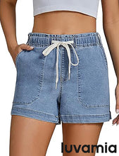 luvamia Jean Shorts for Women High Waisted Pull On Drawstring Elastic Waist Trendy Stretchy Denim Jorts Summer Shorts