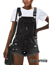 luvamia Women's Ripped Short Overalls Adjustable Denim Bib Overall Shorts Romper