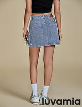 Luvamia Jean Skirts for Women Denim Mini High Waist  Pocket Casual Skirt