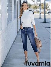 luvamia Jean Capri Pants for Women High Waisted Ripped Skinny Jeans Stretchy Denim Capris Cropped Jeggings with Pockets