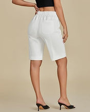 luvamia Bermuda Shorts for Women Knee Length High Waisted Cotton Elastic Wasit Summer Dressy Casual Long Chino Shorts
