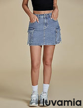 Luvamia Jean Skirts for Women Denim Mini High Waist  Pocket Casual Skirt