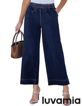 luvamia Wide Leg Jeans for Women High Waisted Cropped Pull On Jeans Elastic Wasit Drawstring Stretch Denim Trouser Pants