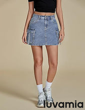 Luvamia Jean Skirts for Women Denim Mini High Waist  Pocket Casual Skirt