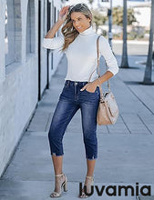 luvamia Jean Capri Pants for Women High Waisted Ripped Skinny Jeans Stretchy Denim Capris Cropped Jeggings with Pockets