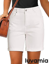 luvamia Jean Shorts for Women High Waisted Trendy Causal Summer Fold Hem Stretchy Long Denim Shorts 7 Inch Inseam