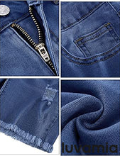 luvamia Jean Shorts for Women High Waisted Trendy Casual Distressed Stretchy Denim Long Shorts Ripped Raw Hem Shorts