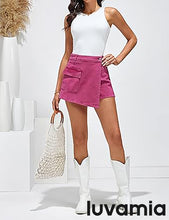 LUVAMIA Denim Skorts for Woman Cargo Faux Wrap Jean Skort Skirts Stretchy High Waisted Skirt Shorts